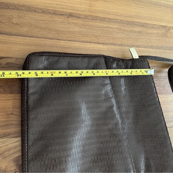 ARNOLD CHURGIN Brown Faux Leather Asymmetric Cross Body Bag Tweed Pattern - Picture 10 of 14